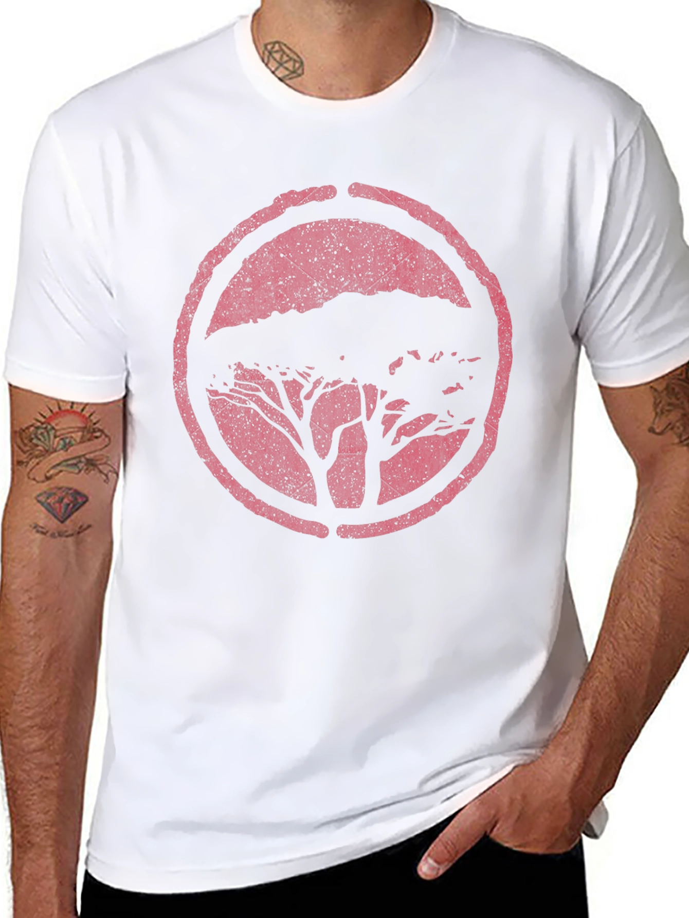 Black T-Shirt with Distressed Tree Circle Graphic