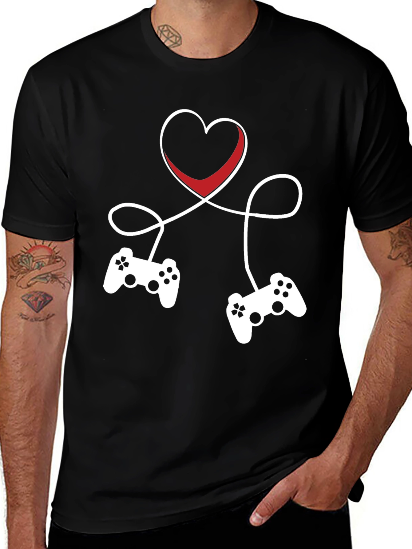 Gamer Love T-Shirt - Heart Connected Controller Design