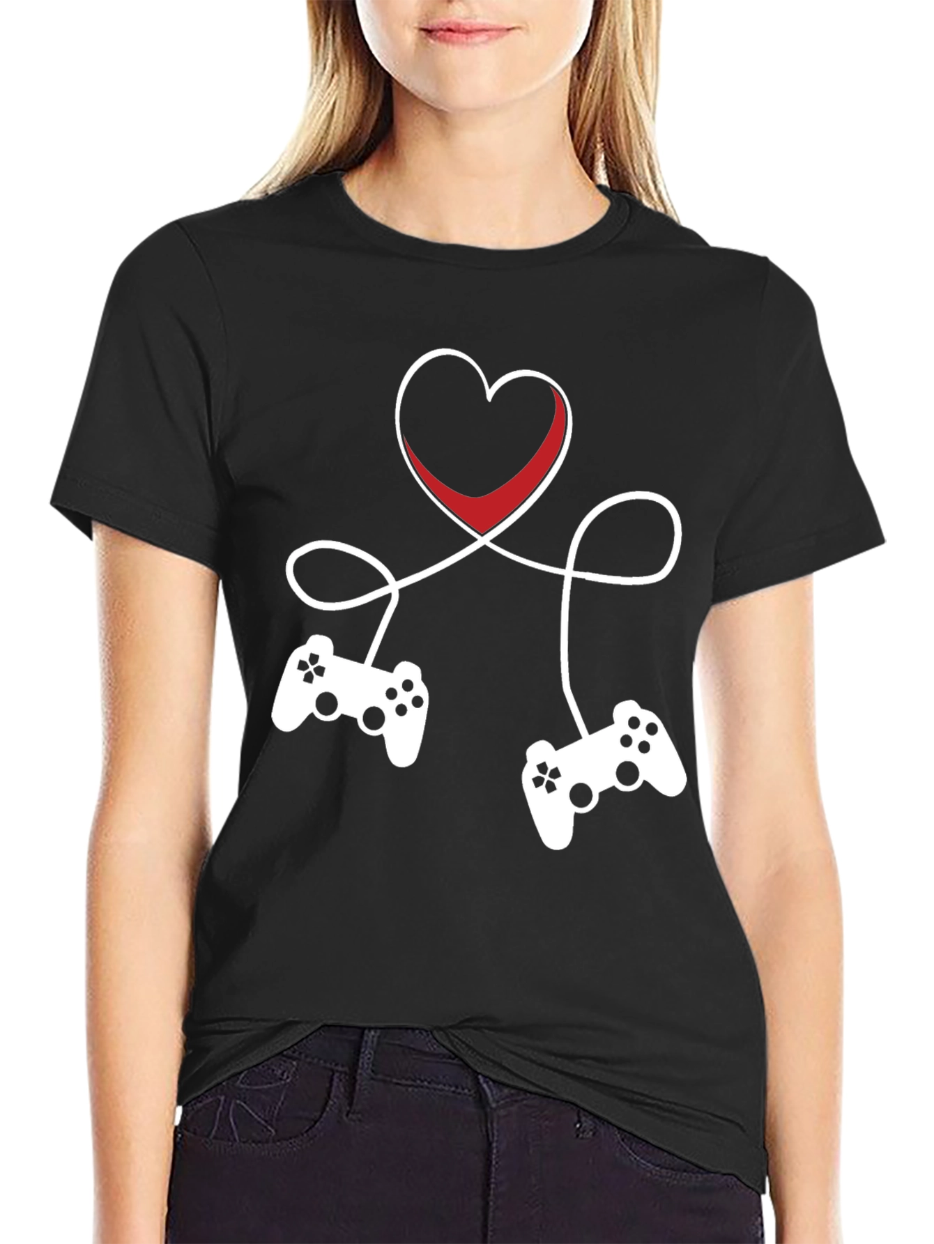 Gamer Love T-Shirt - Heart Connected Controller Design