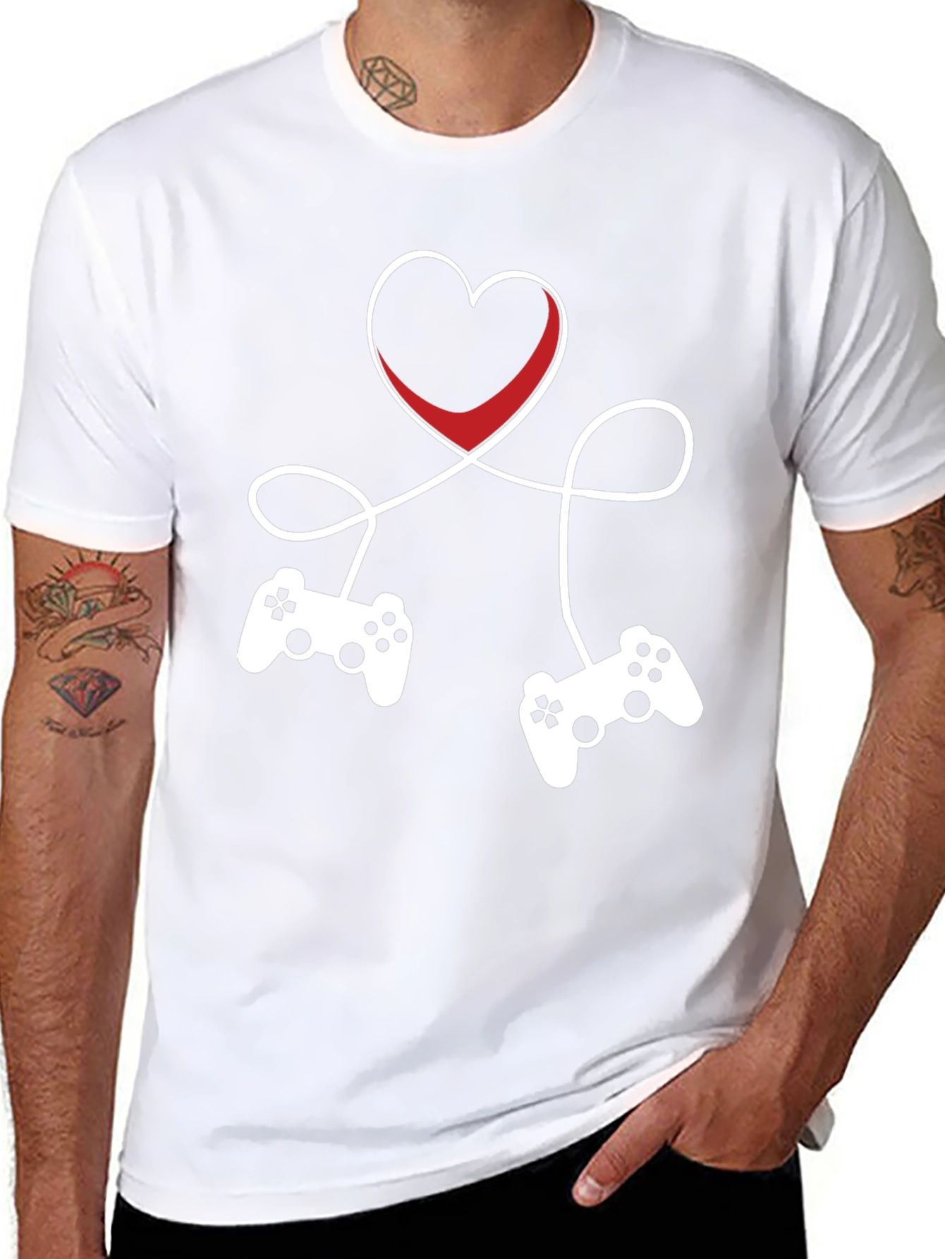 Gamer Love T-Shirt - Heart Connected Controller Design