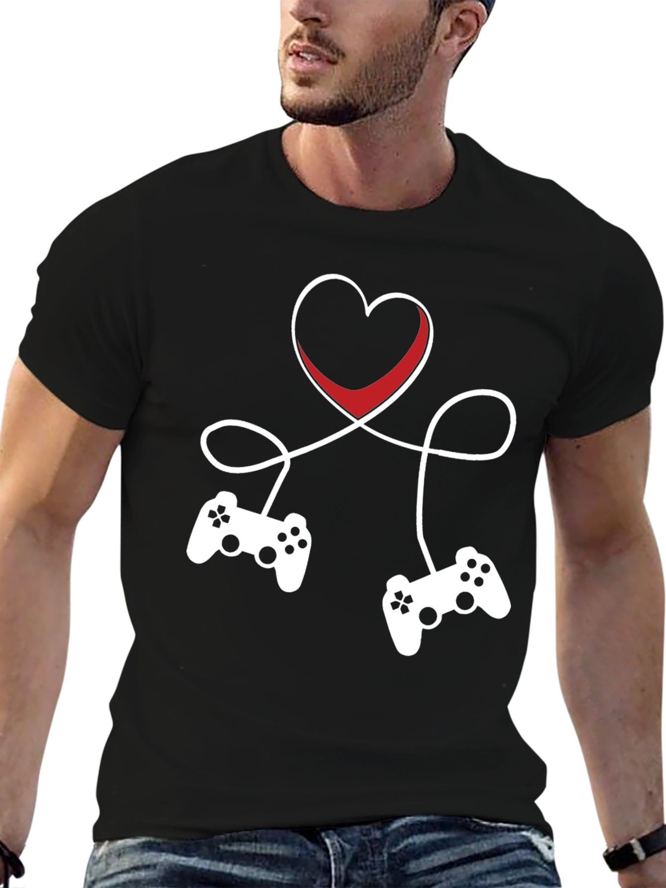 Gamer Love T-Shirt - Heart Connected Controller Design