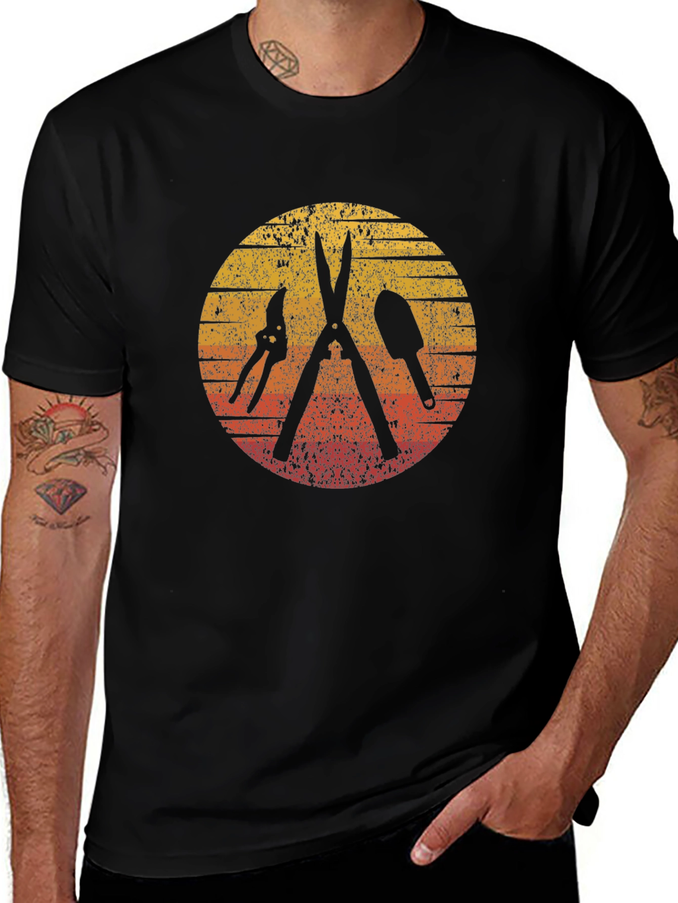 Gardening Tool Silhouette Graphic Tee - Black