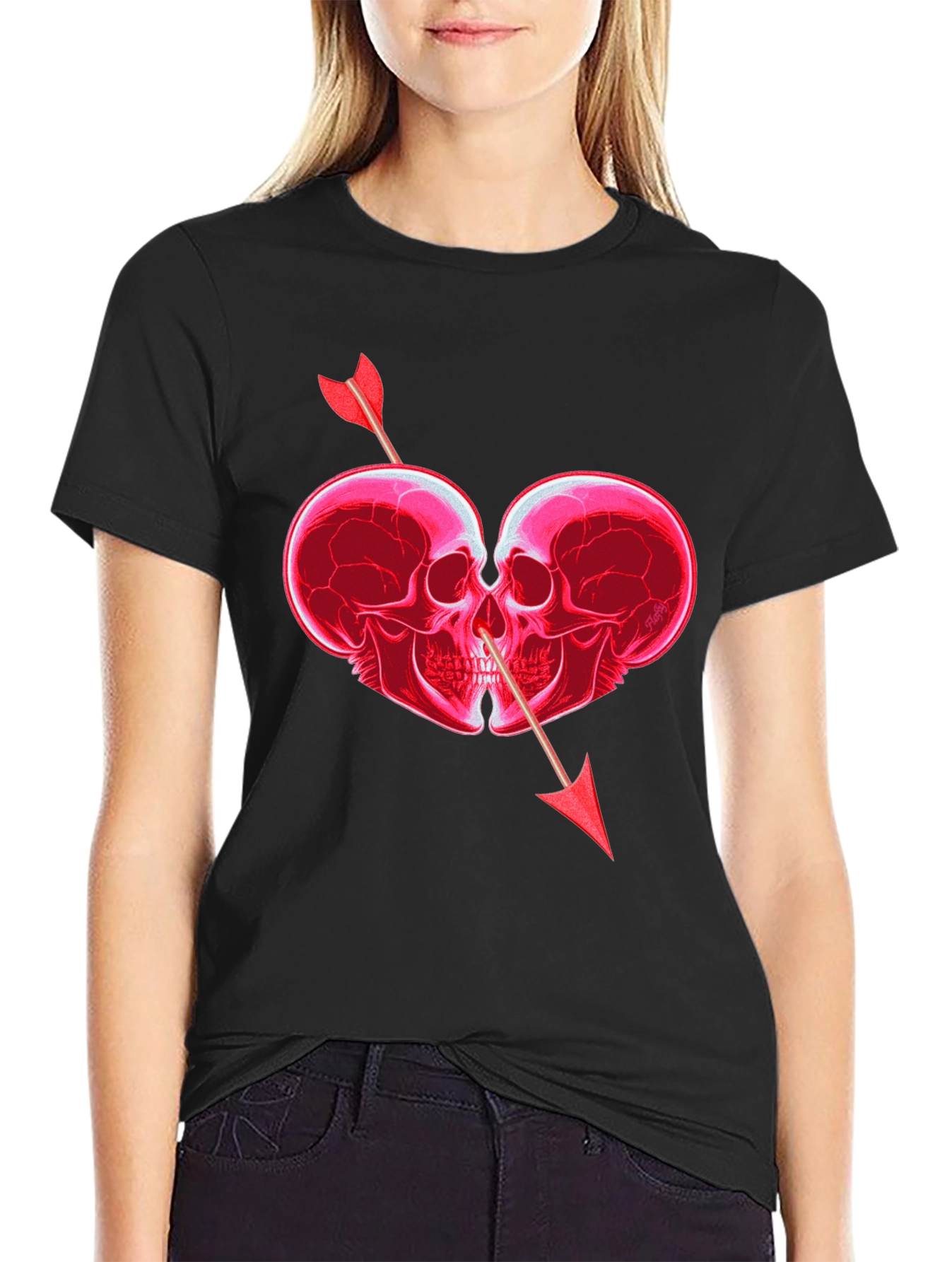 Skull Heart Arrow Graphic T-Shirt