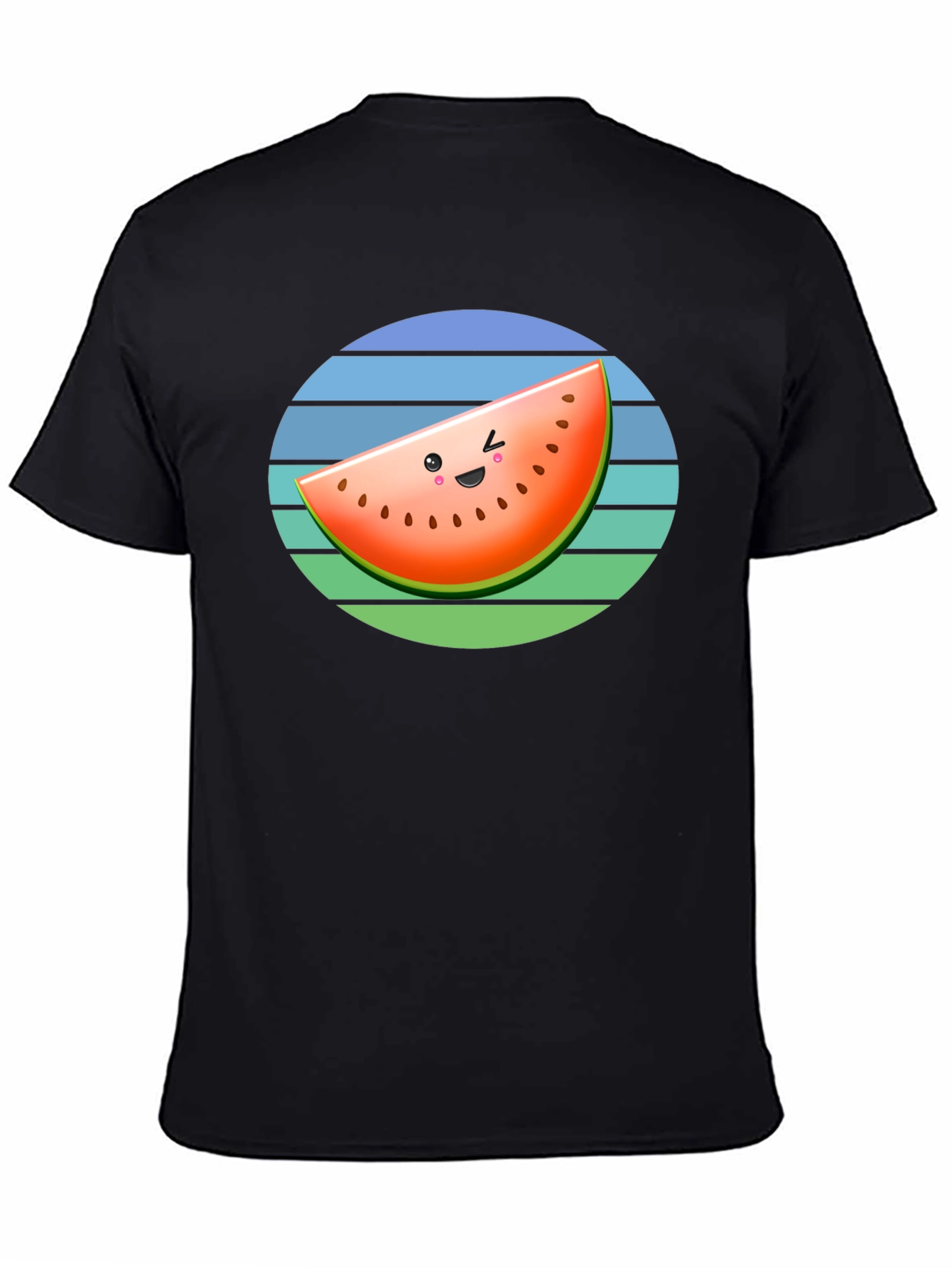 Cute Watermelon Slice Graphic Tee - Black