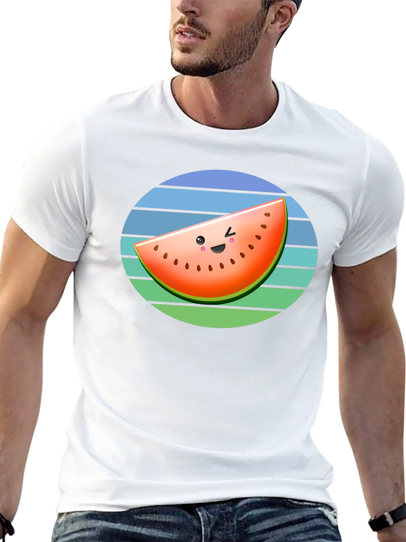 Cute Watermelon Slice Graphic Tee - Black