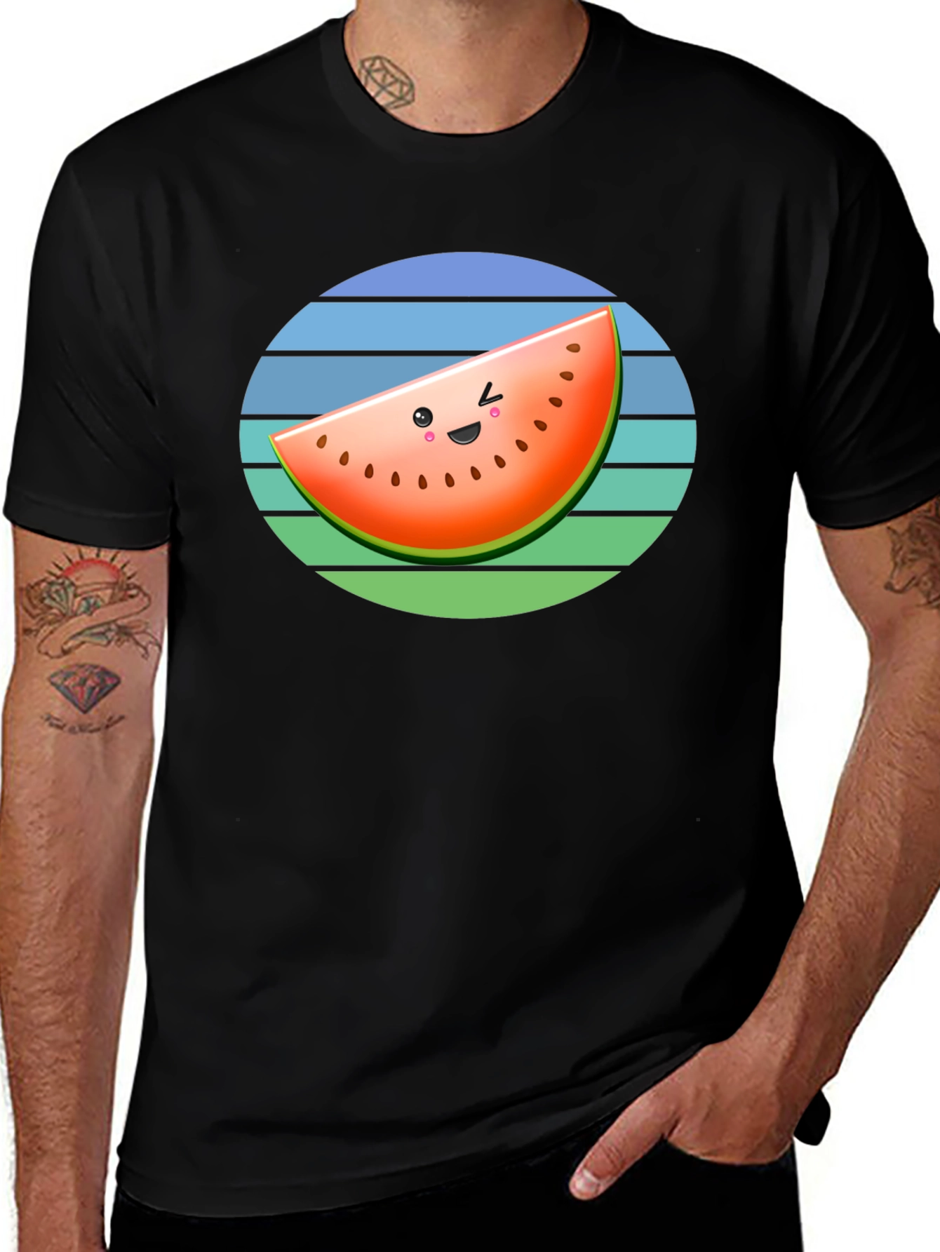 Cute Watermelon Slice Graphic Tee - Black