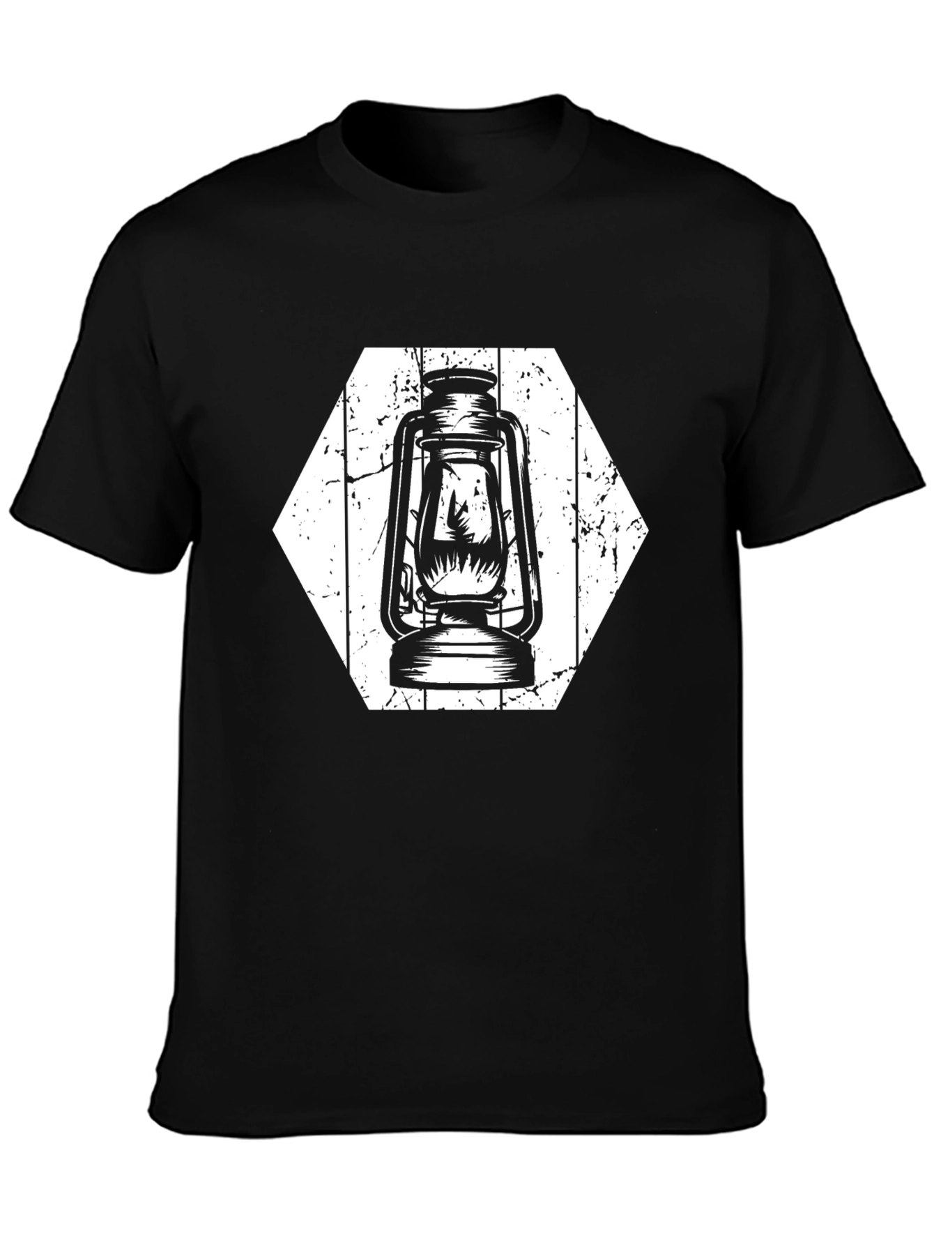 Retro Lantern Graphic Tee - Black Cotton Shirt