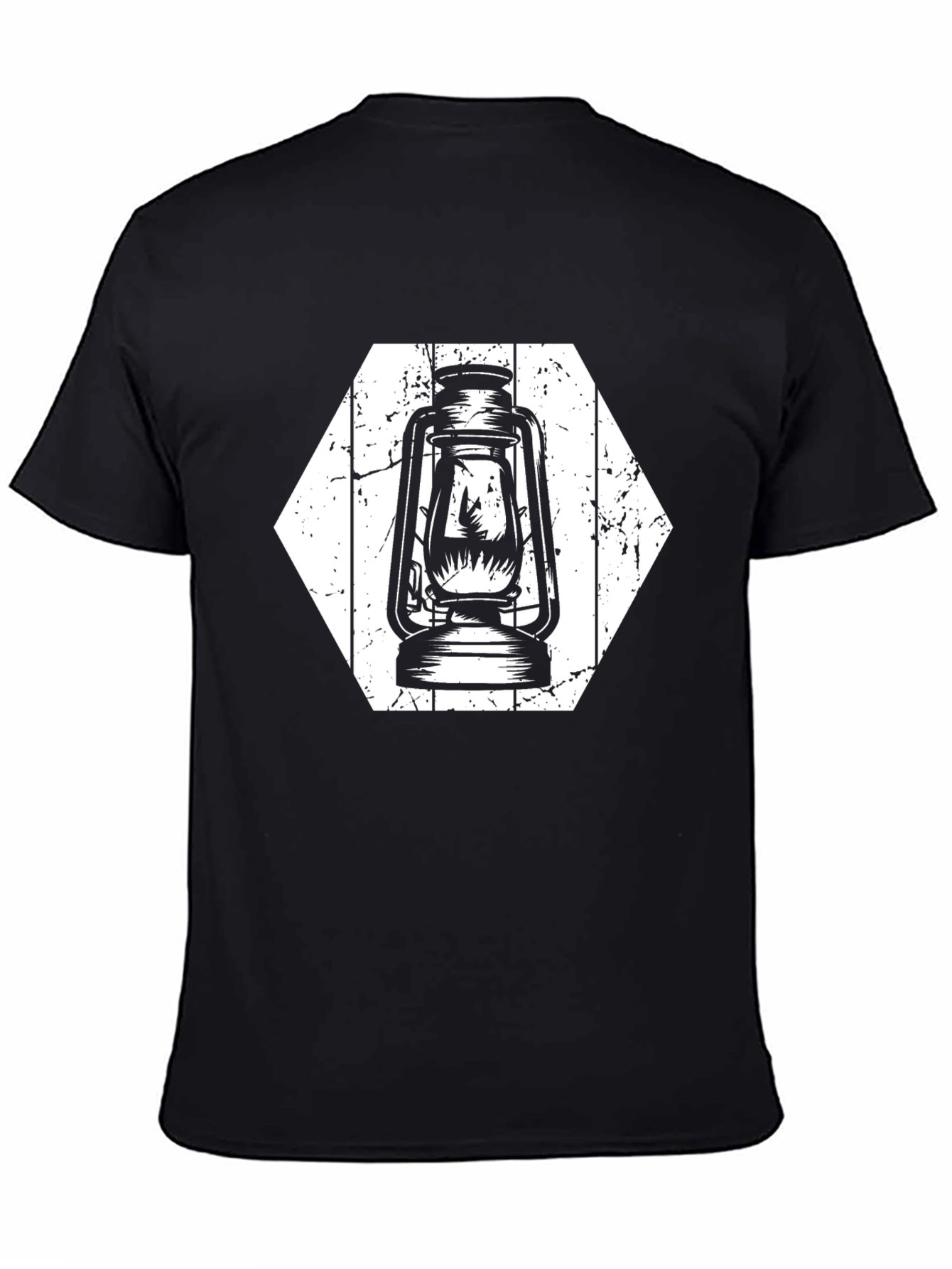 Retro Lantern Graphic Tee - Black Cotton Shirt