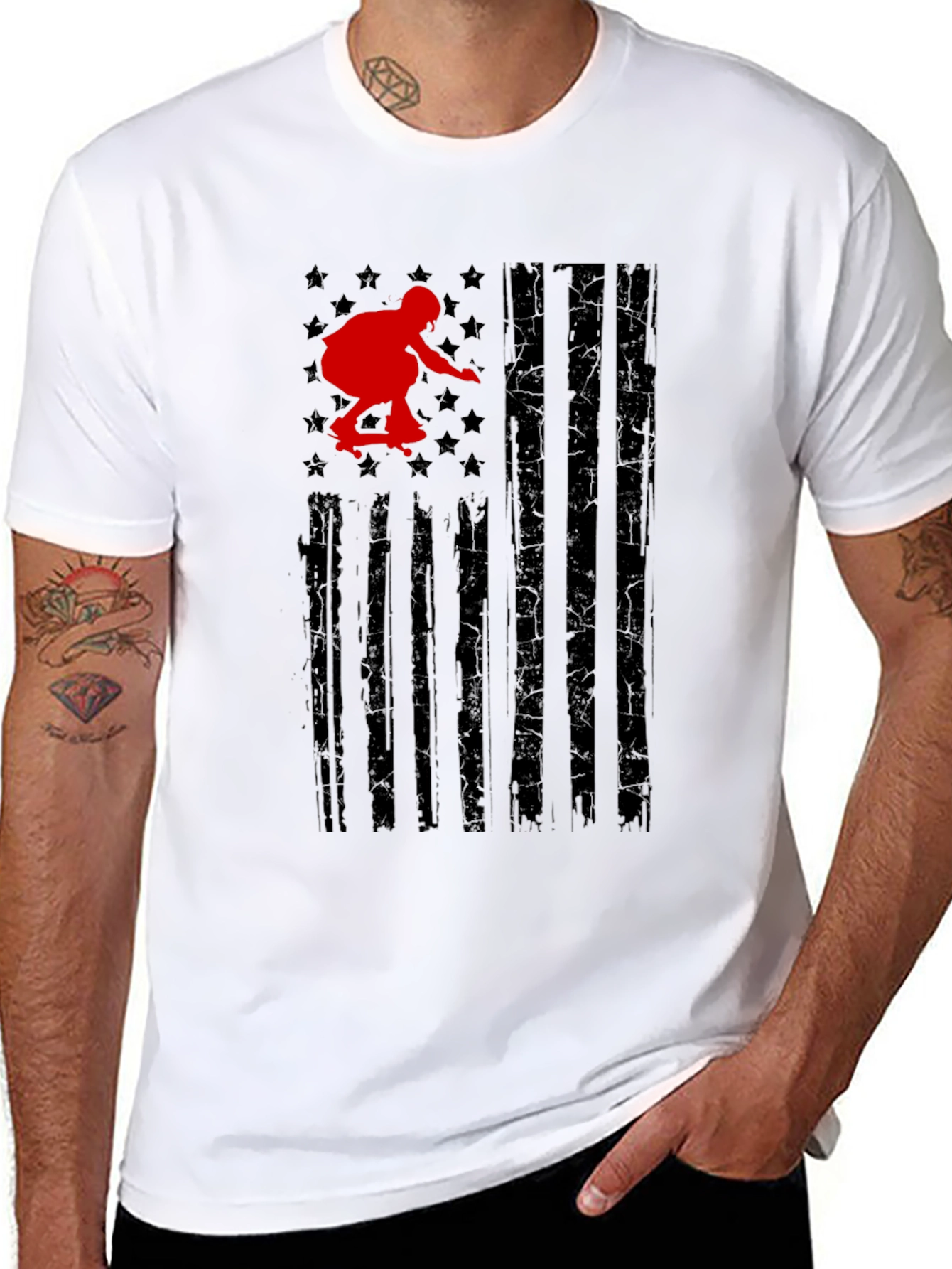 Skateboarding USA Flag Graphic T-Shirt
