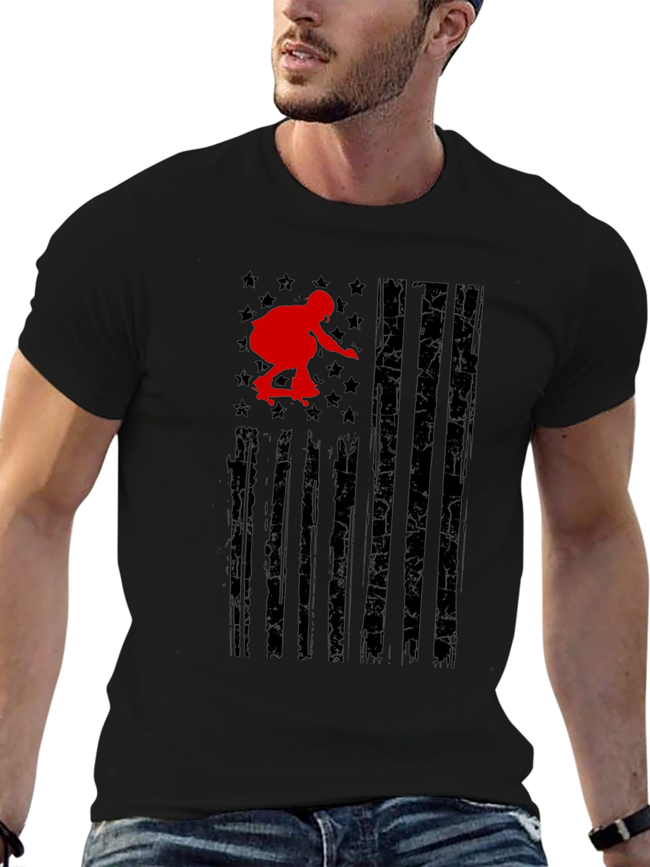 Skateboarding USA Flag Graphic T-Shirt