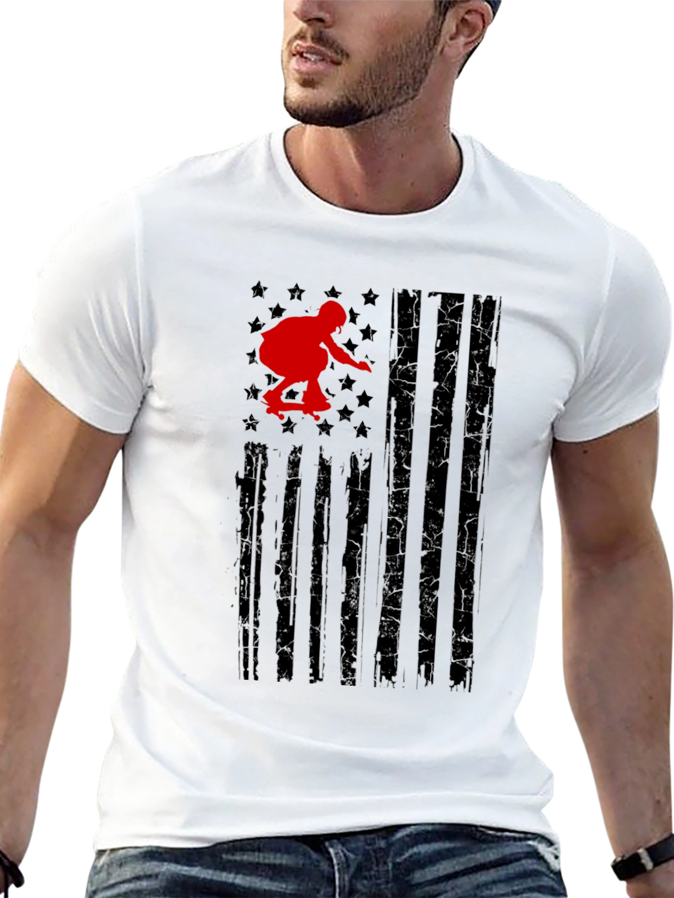 Skateboarding USA Flag Graphic T-Shirt