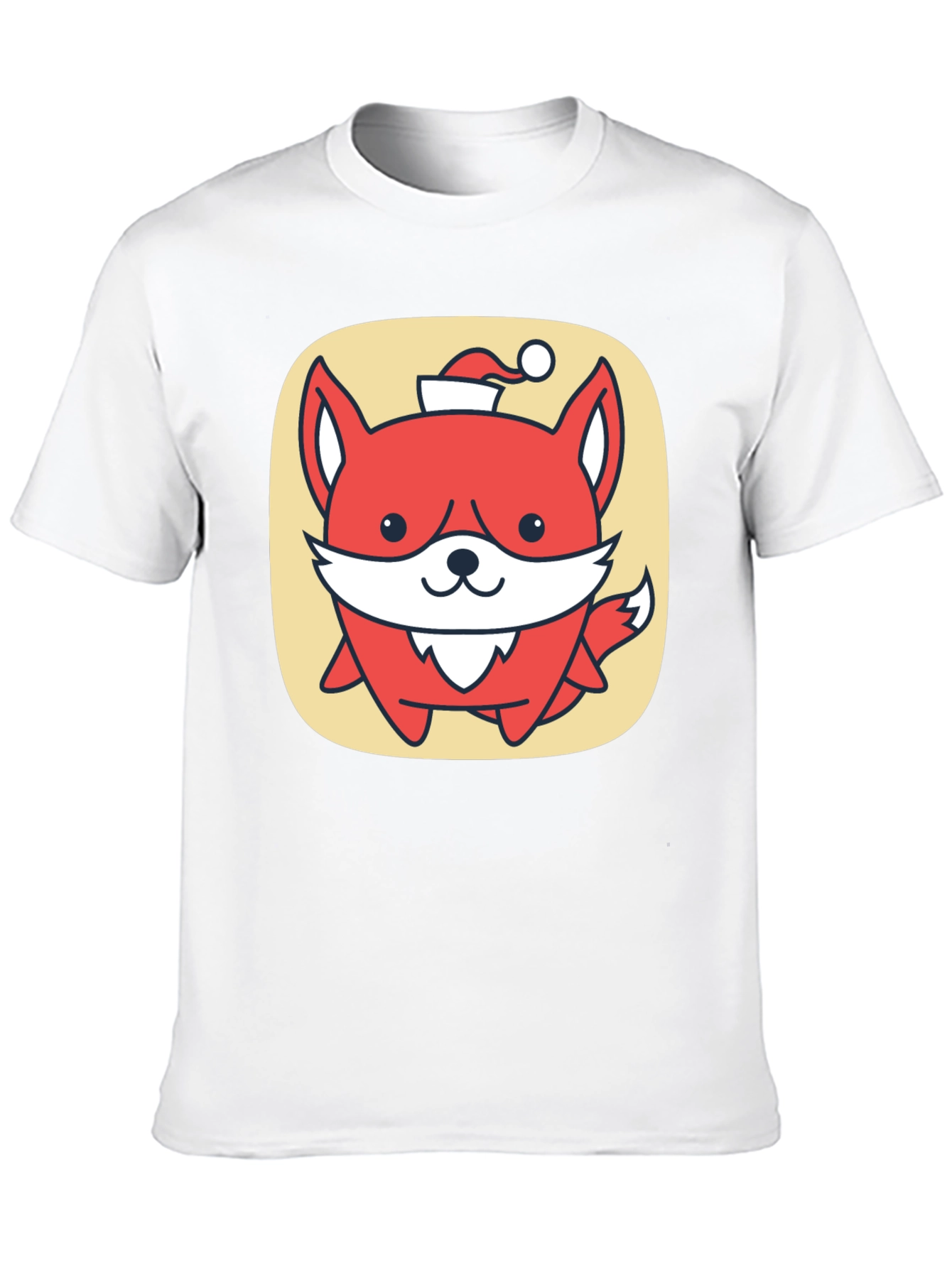 Cute Fox with Santa Hat Graphic Tee - Black