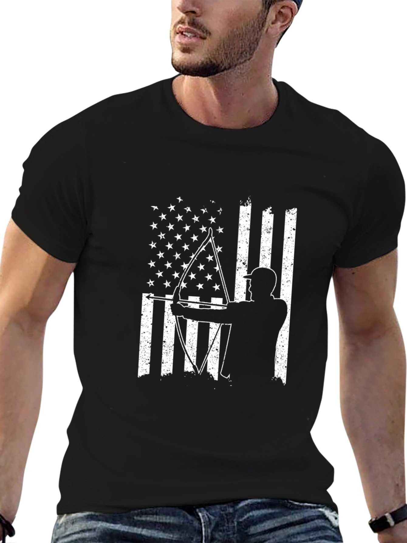 Archery American Flag Mens Black T-Shirt