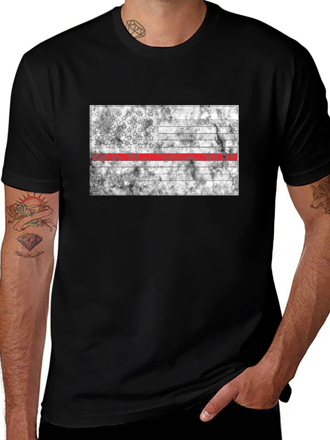 Thin Red Line Flag T-Shirt - Firefighter Support