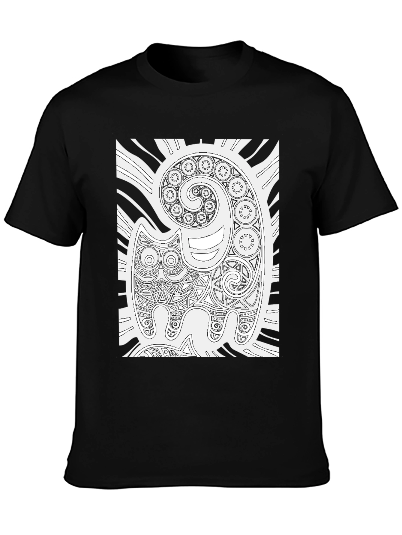 Tribal Cat Art Black T-Shirt