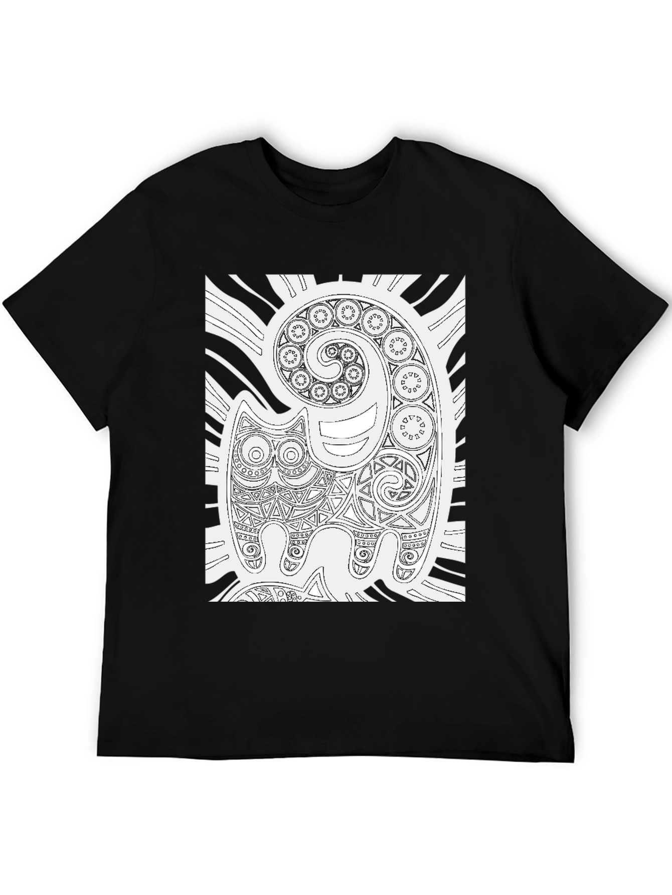 Tribal Cat Art Black T-Shirt