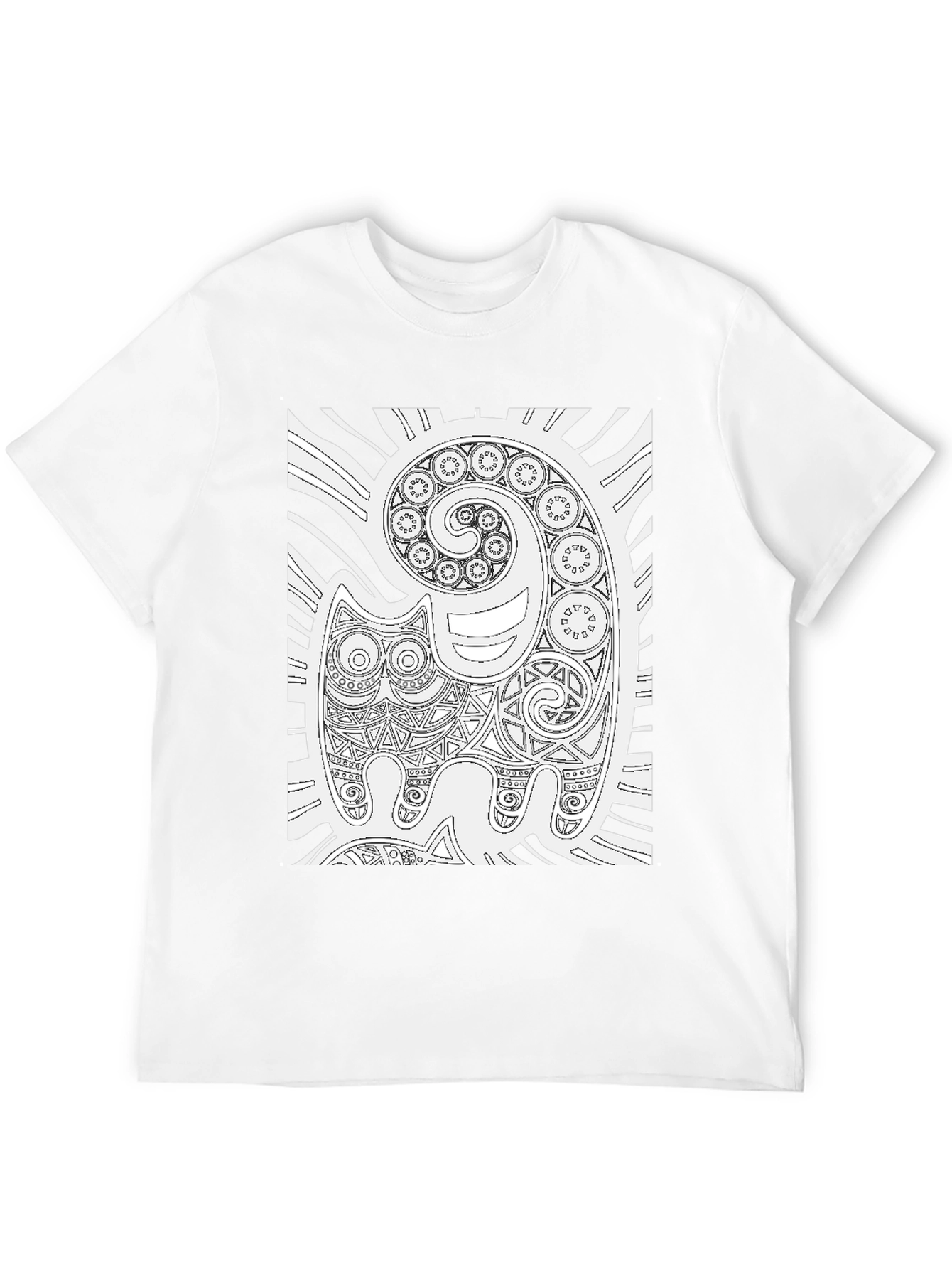 Tribal Cat Art Black T-Shirt