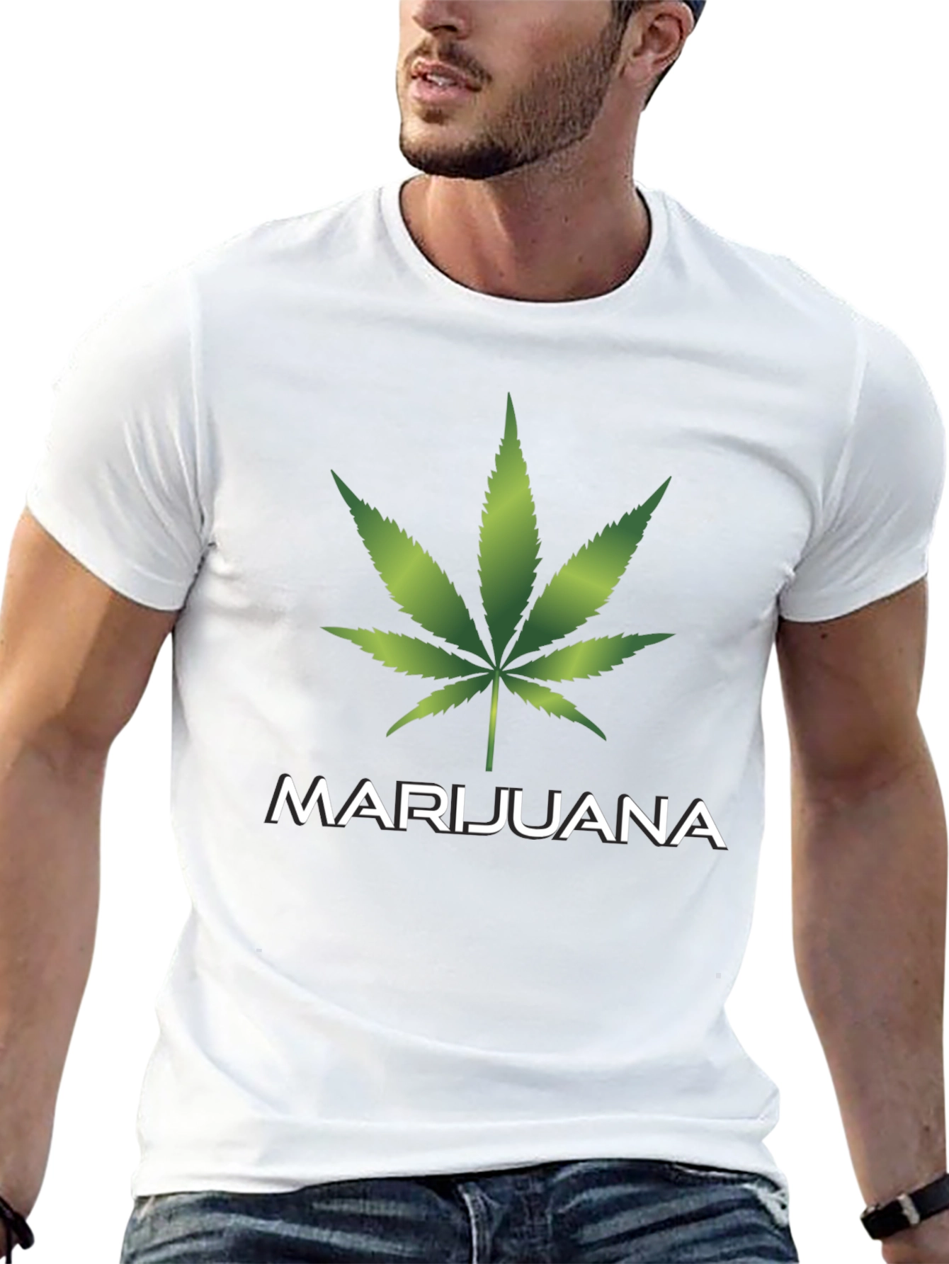 Marijuana Leaf Graphic T-Shirt - Casual Black Tee