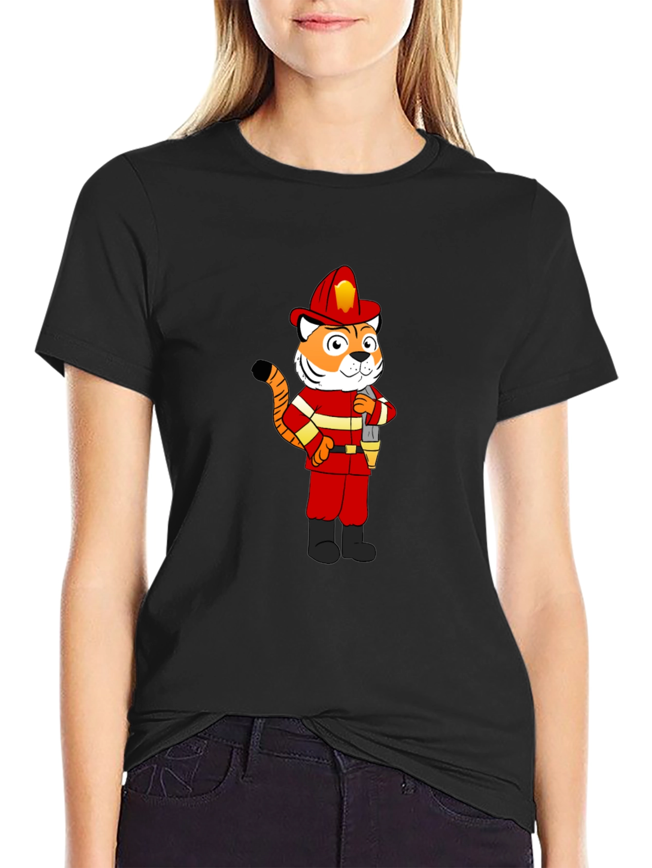 Tiger Firefighter T-Shirt - Black Crew Neck Tee