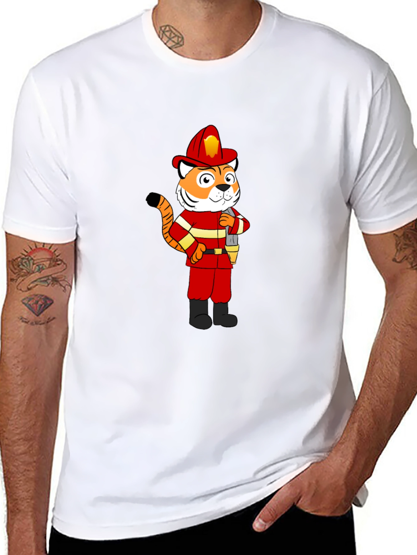 Tiger Firefighter T-Shirt - Black Crew Neck Tee