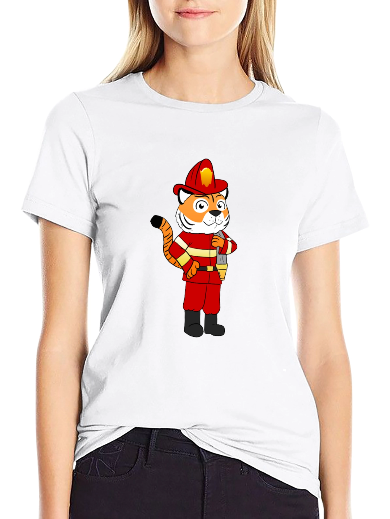 Tiger Firefighter T-Shirt - Black Crew Neck Tee