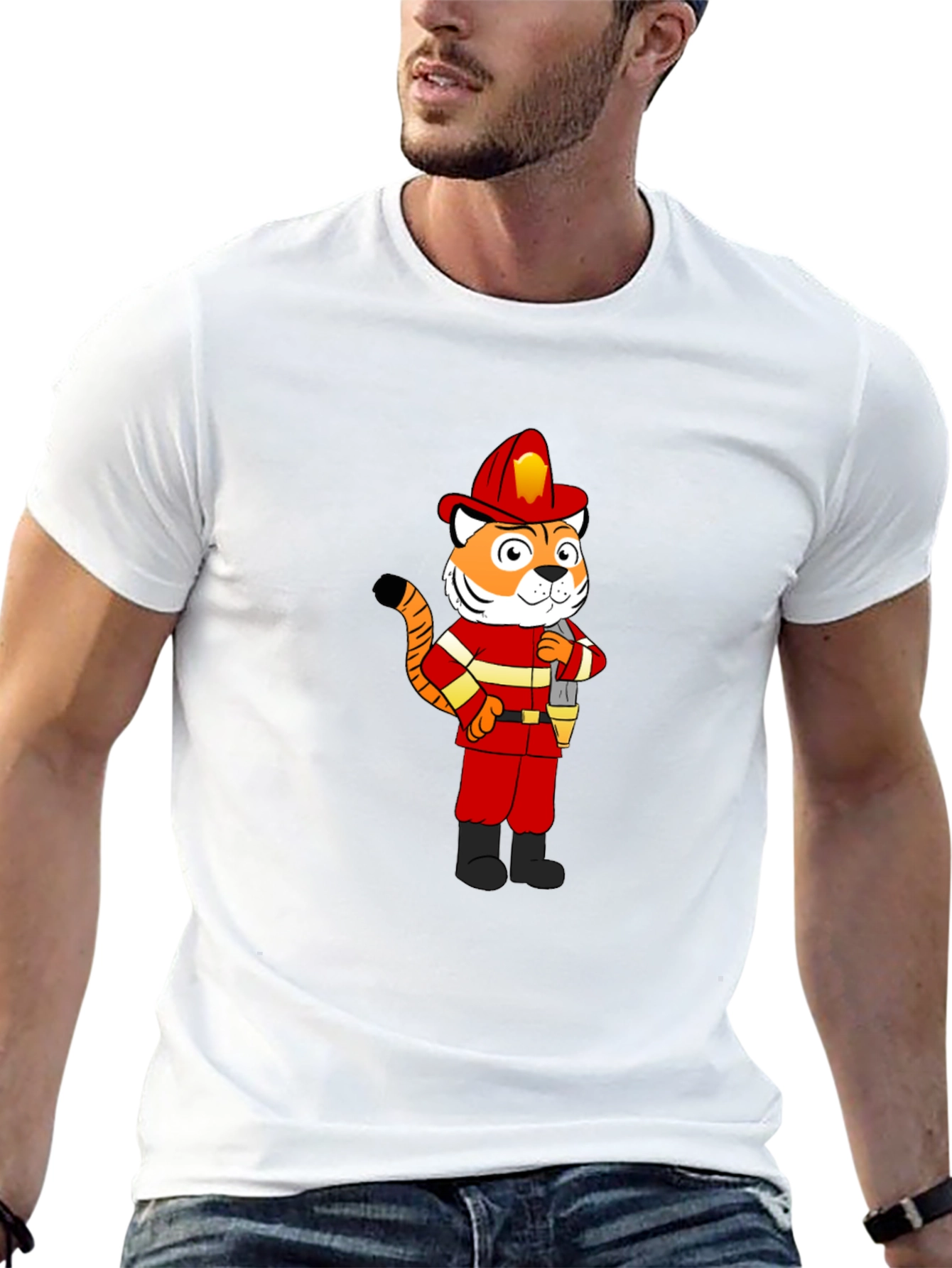 Tiger Firefighter T-Shirt - Black Crew Neck Tee