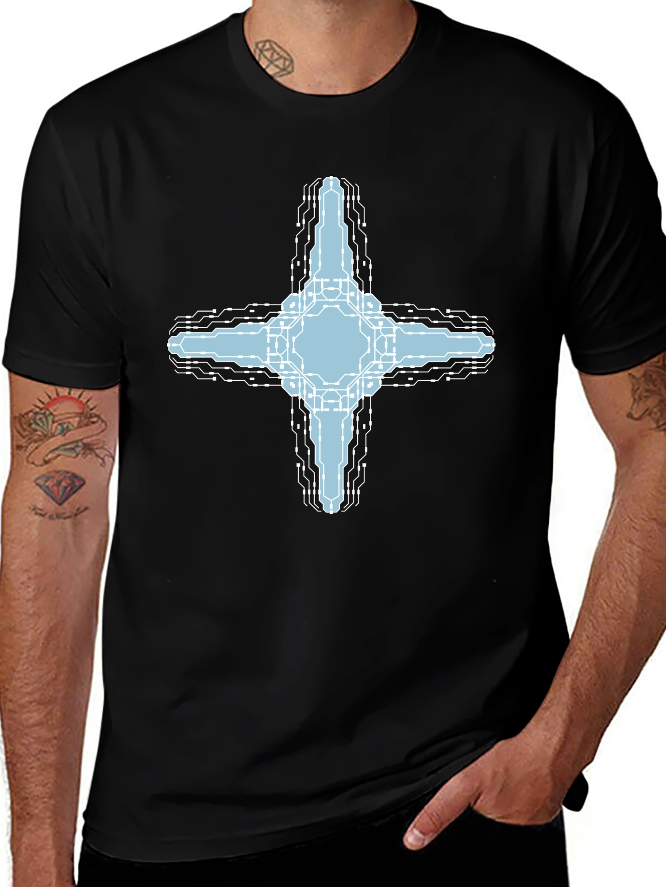 Cybernetic Cross T-Shirt - Tech Inspired Graphic Tee