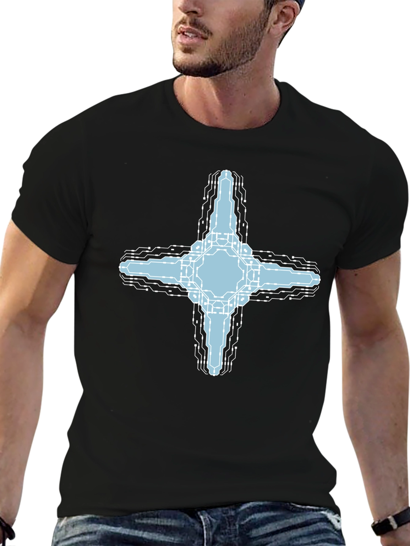 Cybernetic Cross T-Shirt - Tech Inspired Graphic Tee