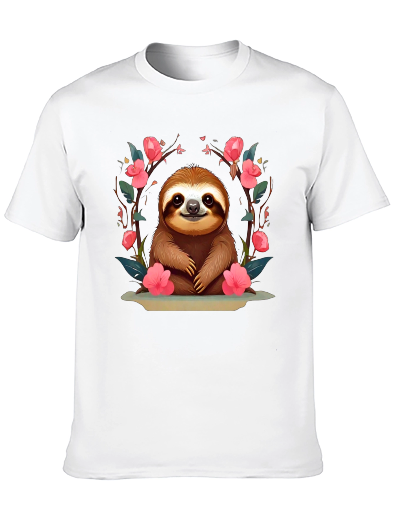 Cute Sloth Floral T-Shirt - Relaxed Fit