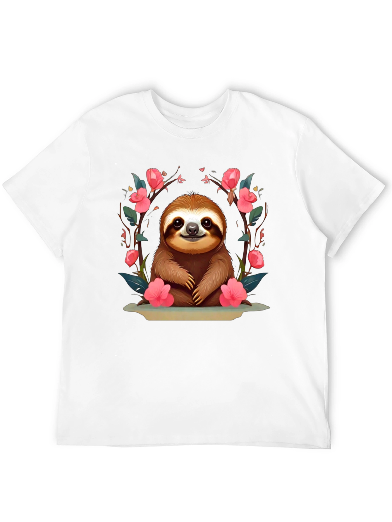 Cute Sloth Floral T-Shirt - Relaxed Fit