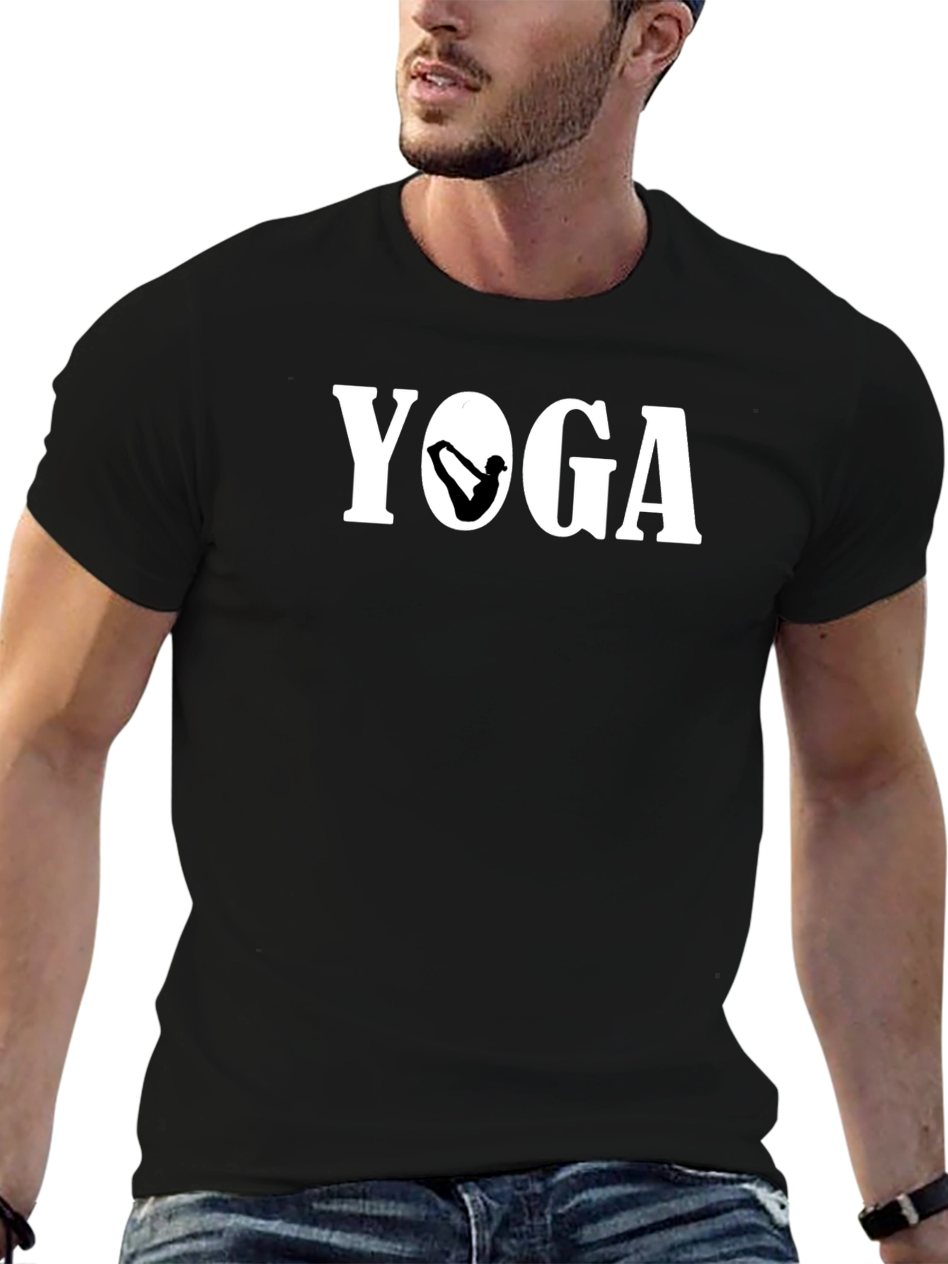 Yoga Pose Graphic Black T-Shirt for Men