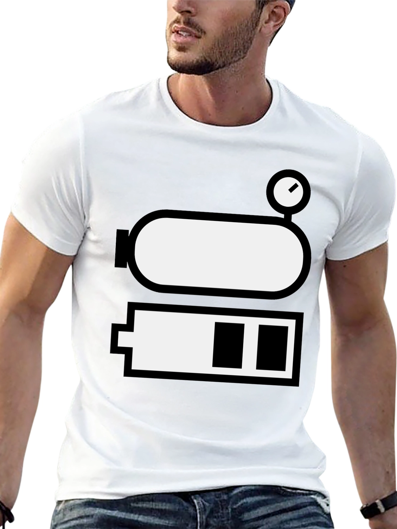 Battery Level Novelty Graphic Tee - Black Cotton Blend