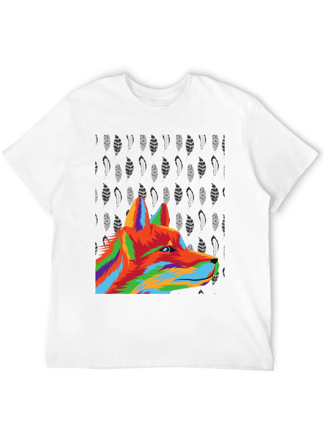 Vibrant Wolf Graphic Tee - Black Cotton Blend