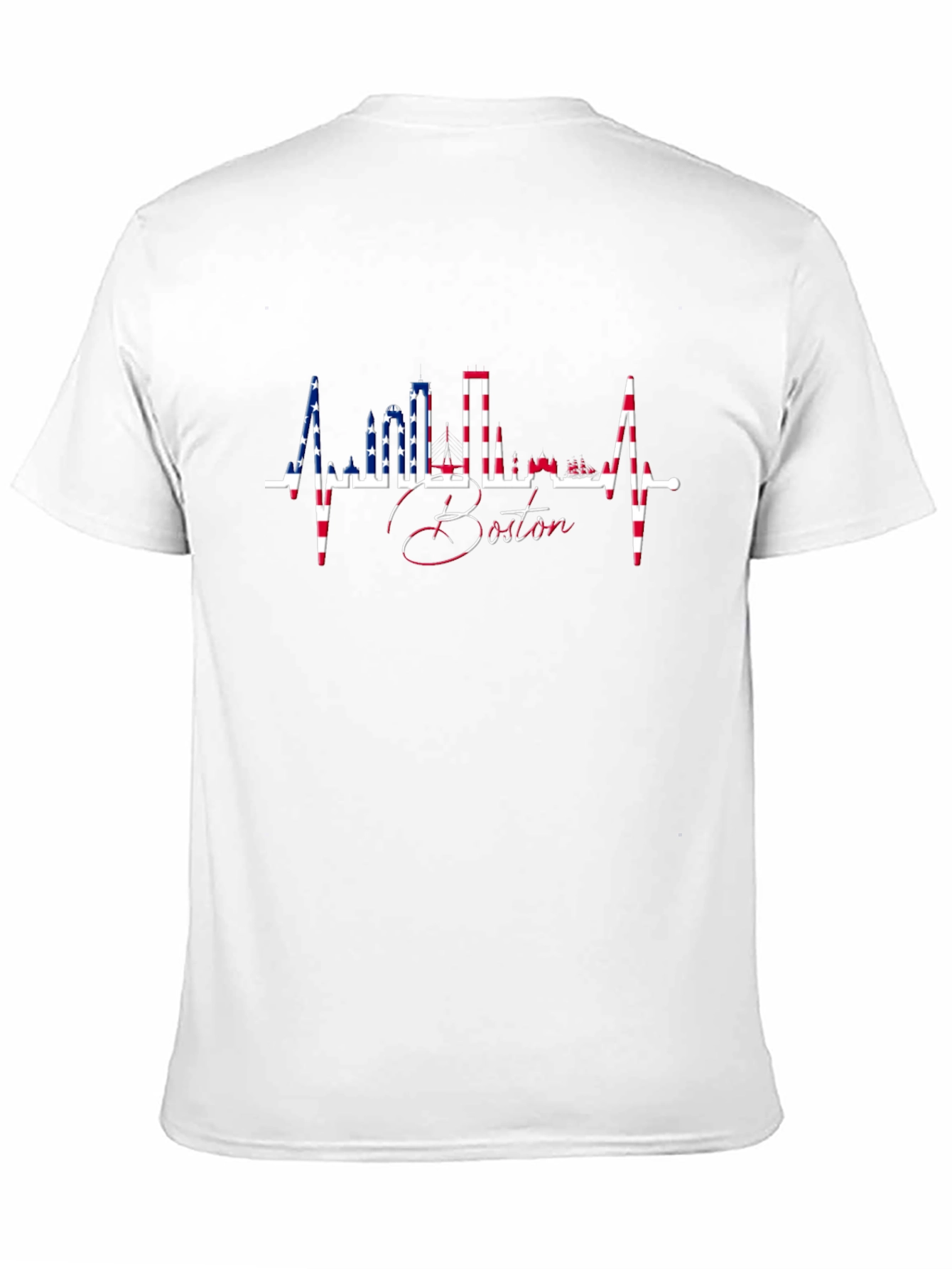 Boston Skyline Heartbeat USA Flag T-Shirt
