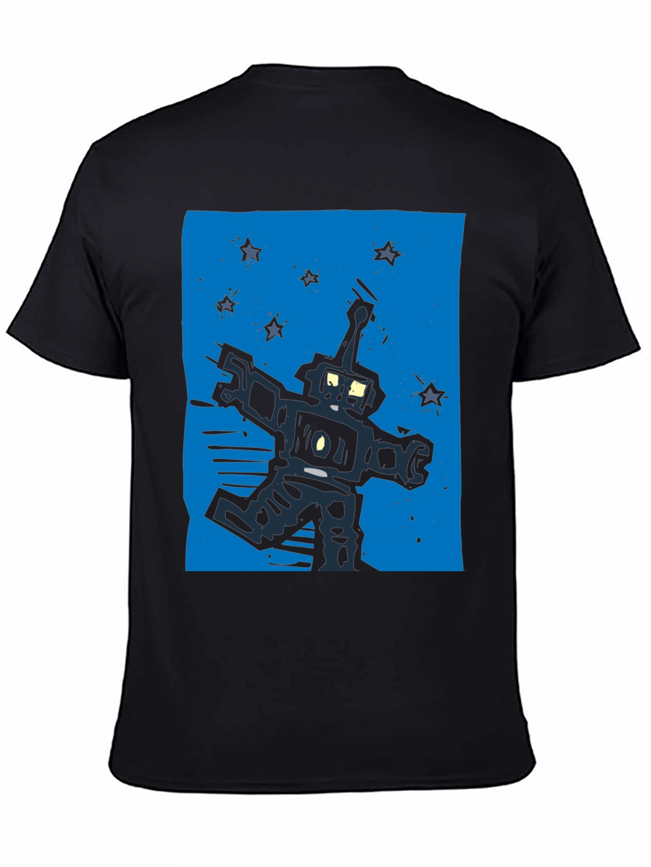 Retro Robot Graphic Tee - Black Cotton T-Shirt