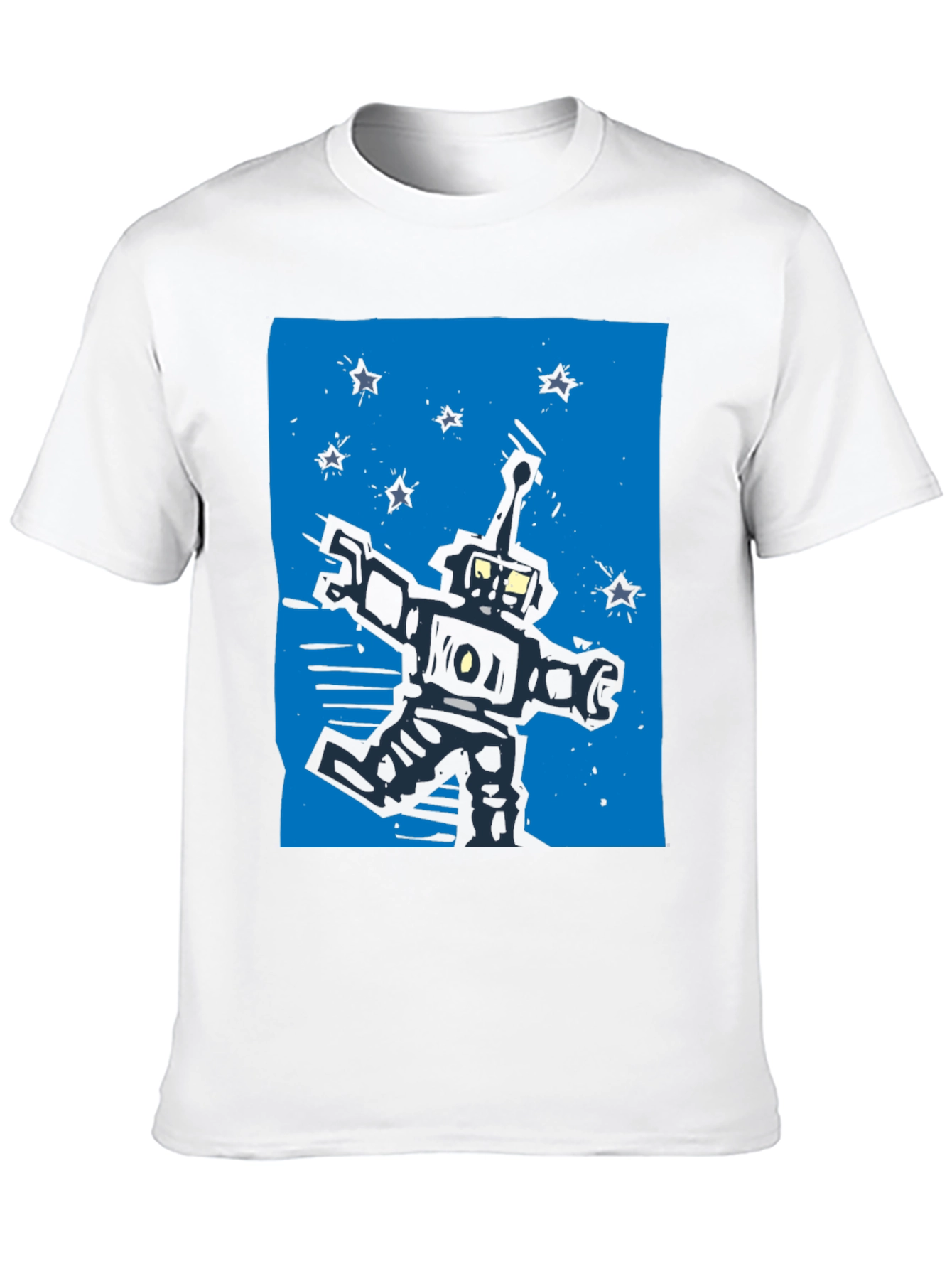 Retro Robot Graphic Tee - Black Cotton T-Shirt