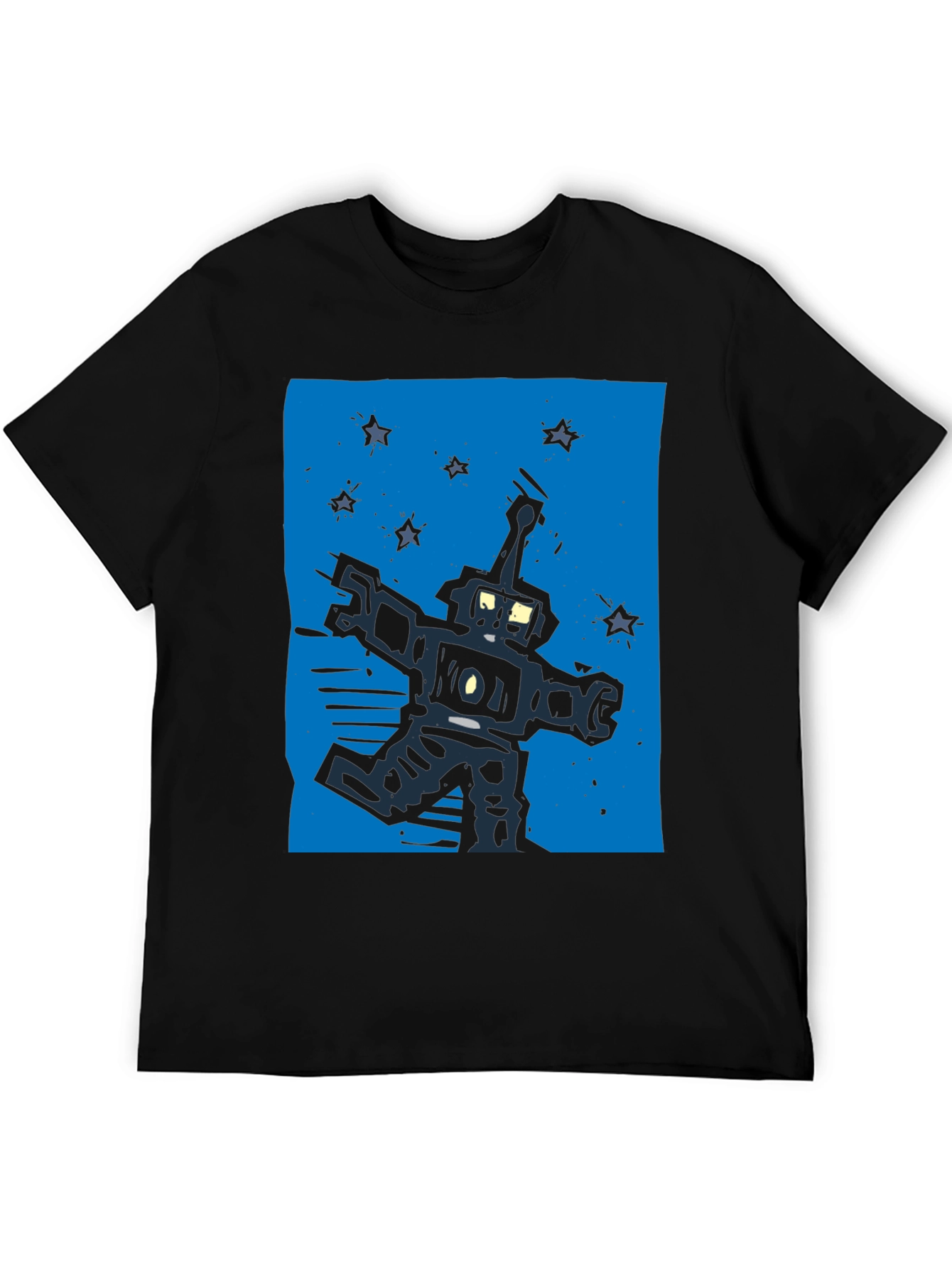 Retro Robot Graphic Tee - Black Cotton T-Shirt