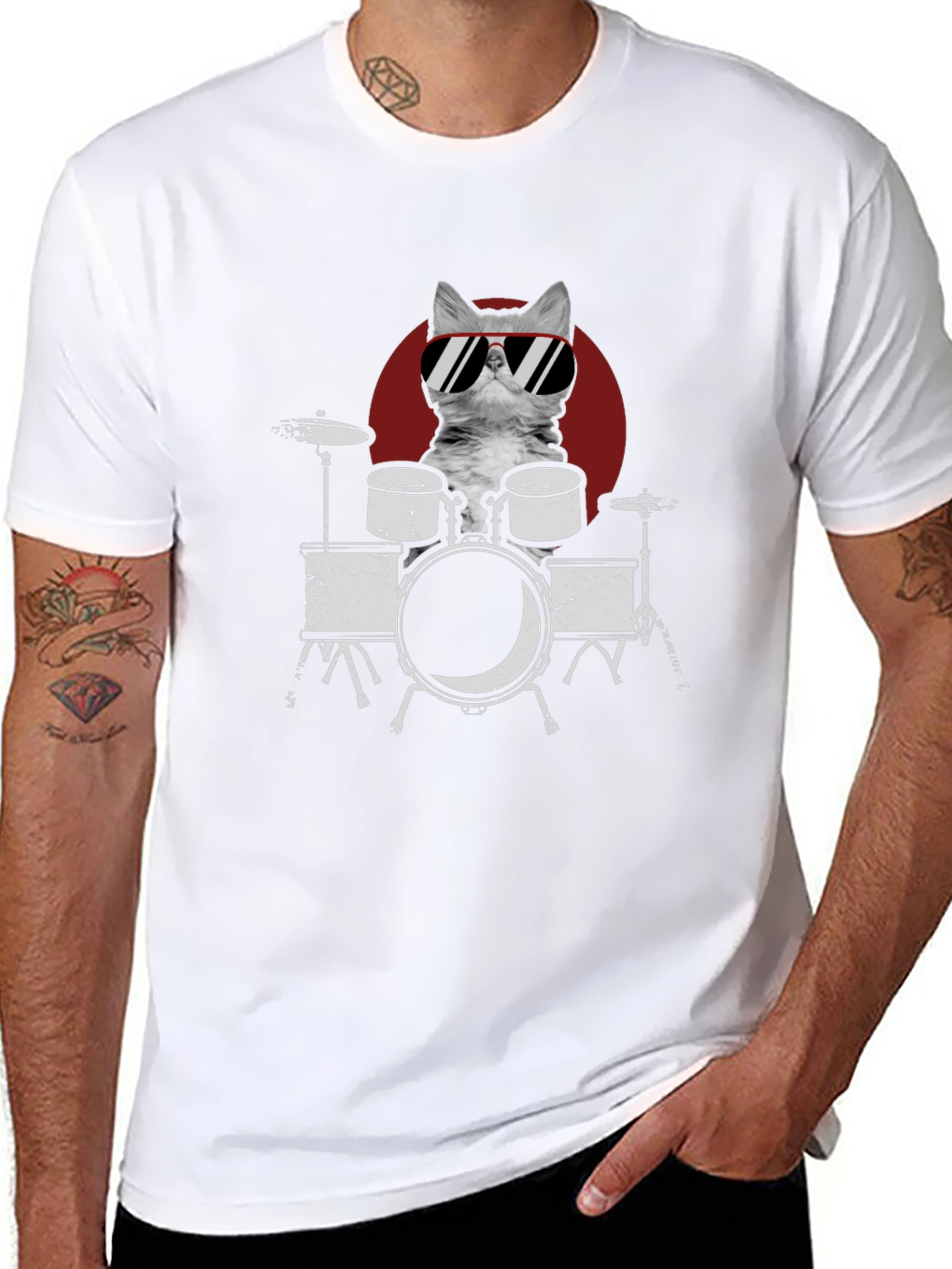 Cool Cat Drummer Graphic Tee - Rock On!