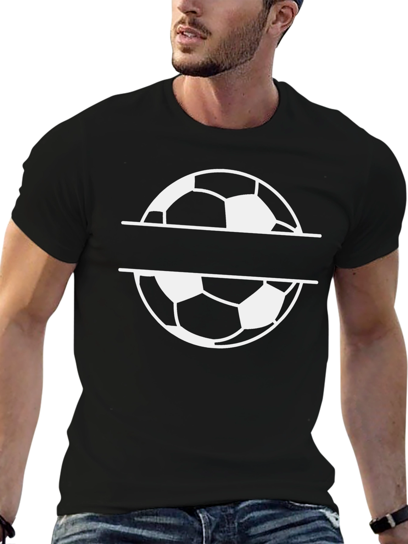 Soccer Ball Graphic Tee - Black Cotton