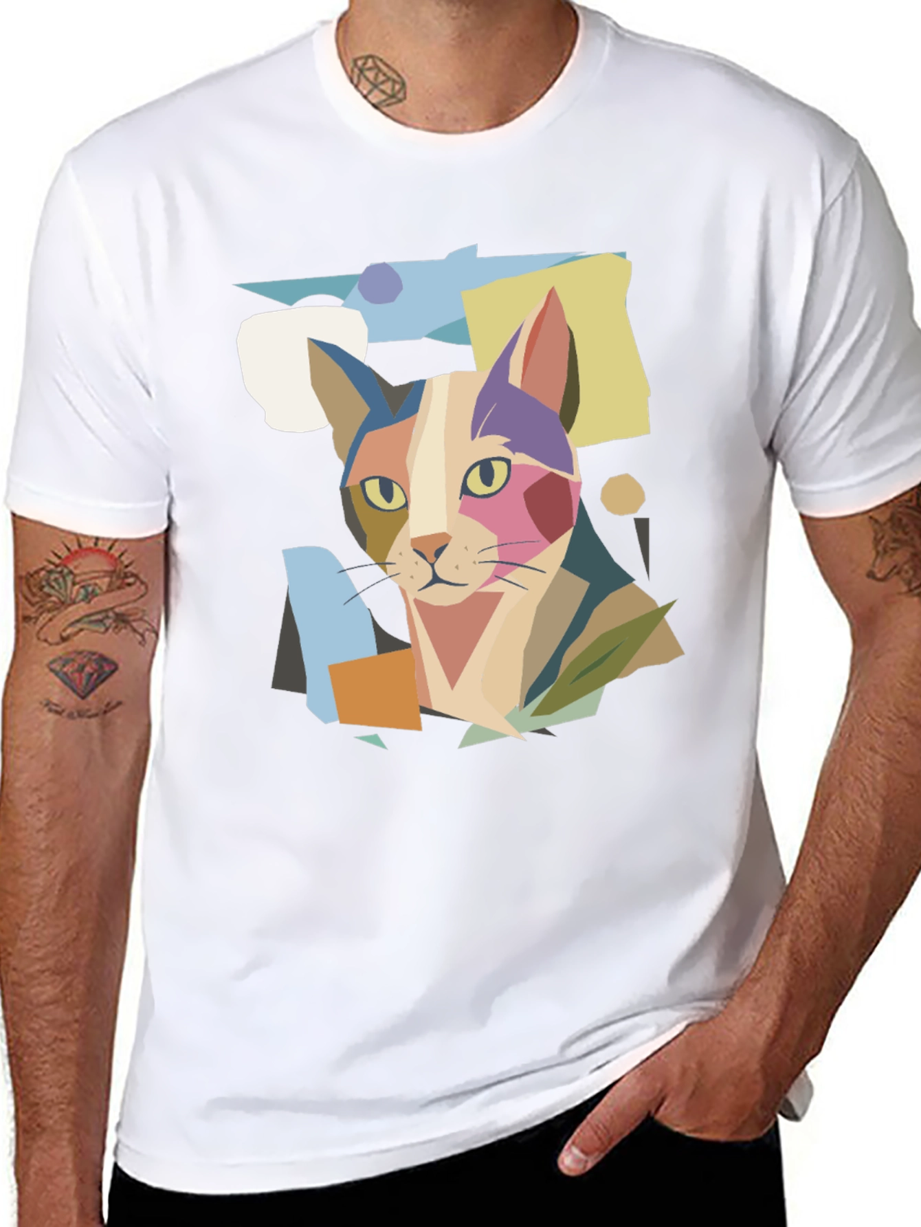Abstract Cat Graphic Print Tee