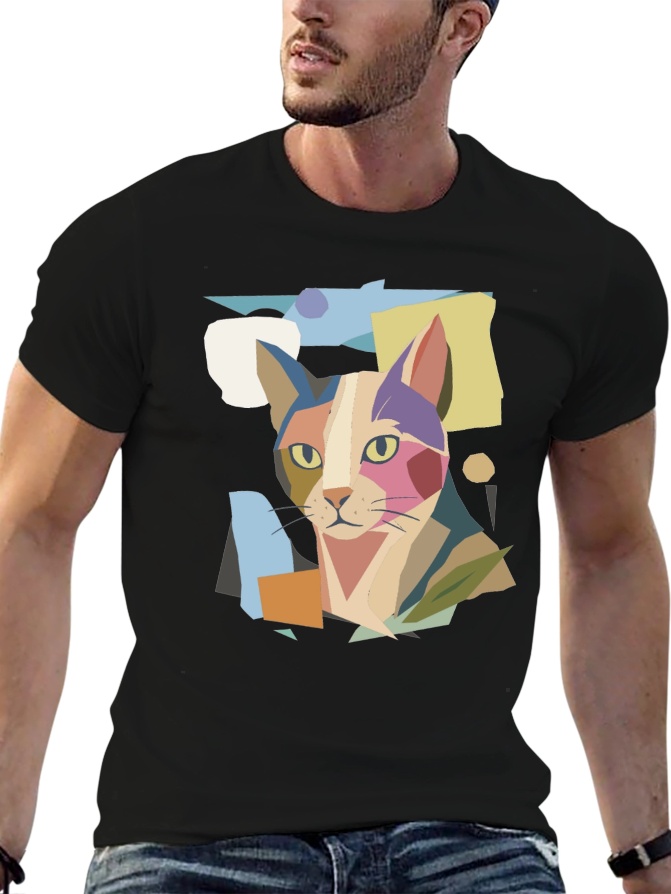 Abstract Cat Graphic Print Tee