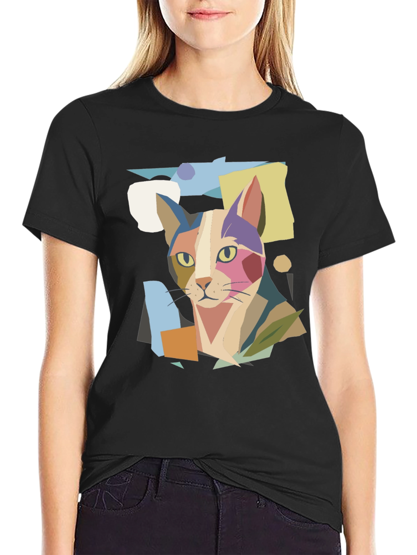 Abstract Cat Graphic Print Tee