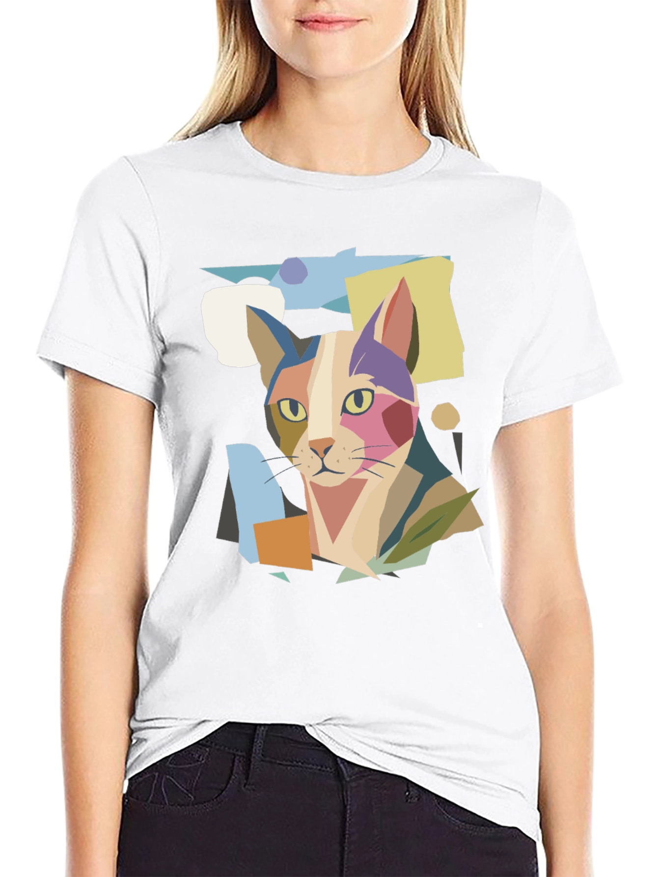 Abstract Cat Graphic Print Tee