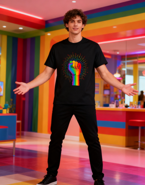 Rainbow Fist LGBTQ+ Pride T-Shirt - 100% Cotton, Bold Equality Tee for Pride Events & Daily Occasions