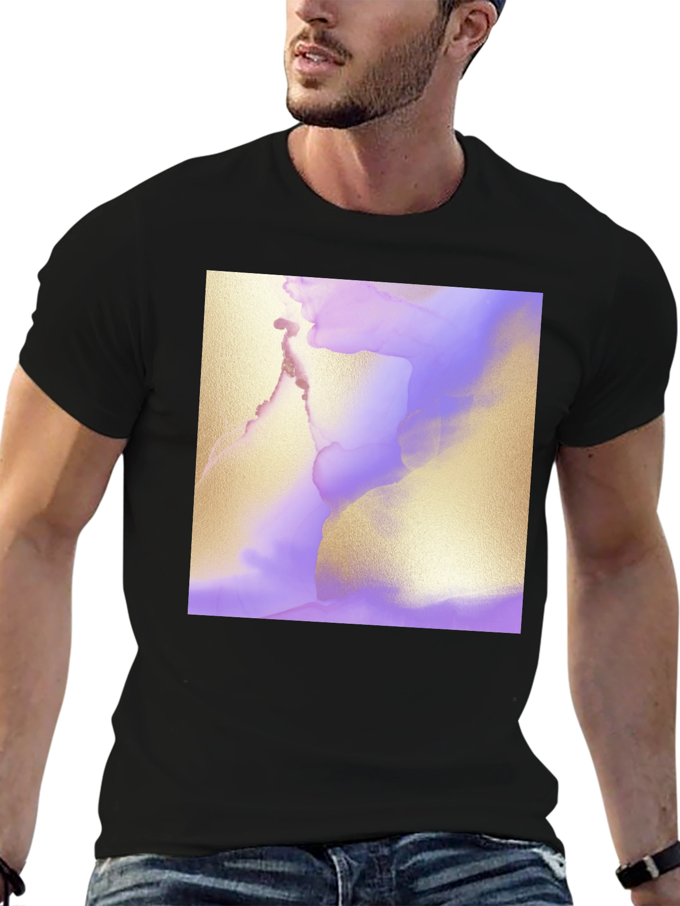 Abstract Art Tee - Gold and Lavender Swirl Design