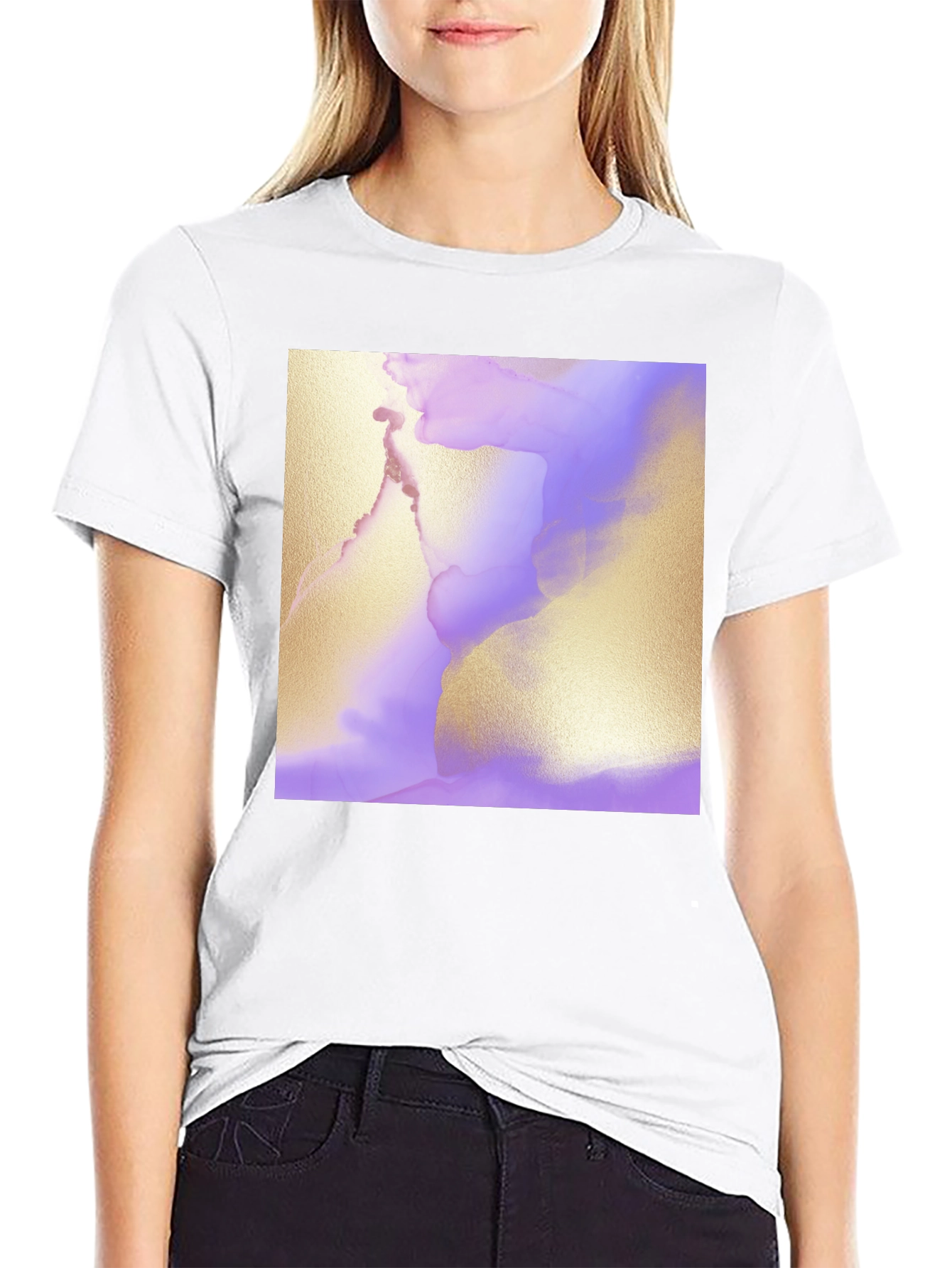 Abstract Art Tee - Gold and Lavender Swirl Design
