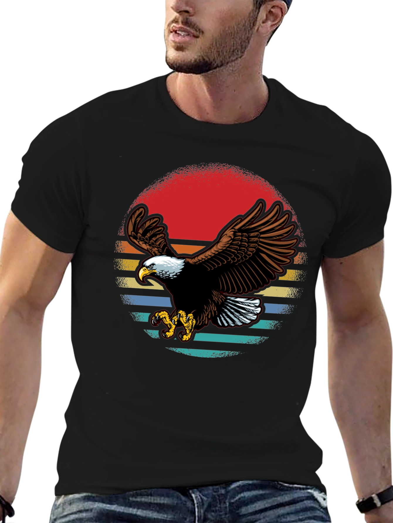 Bald Eagle Retro Sunset Graphic T-Shirt