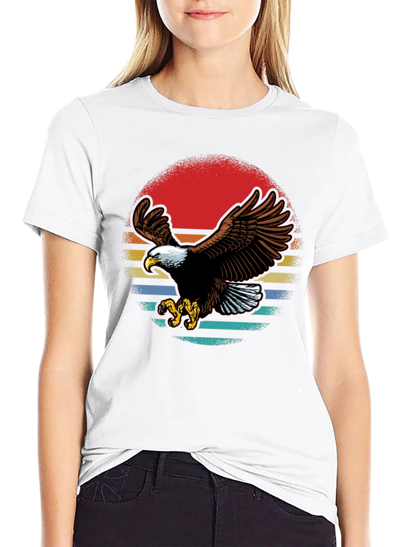 Bald Eagle Retro Sunset Graphic T-Shirt