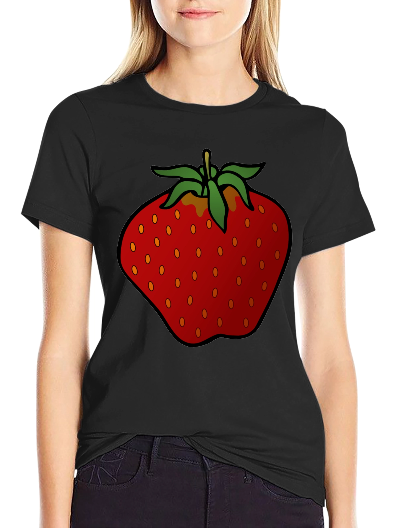 Strawberry Graphic T-Shirt - Black Cotton Tee