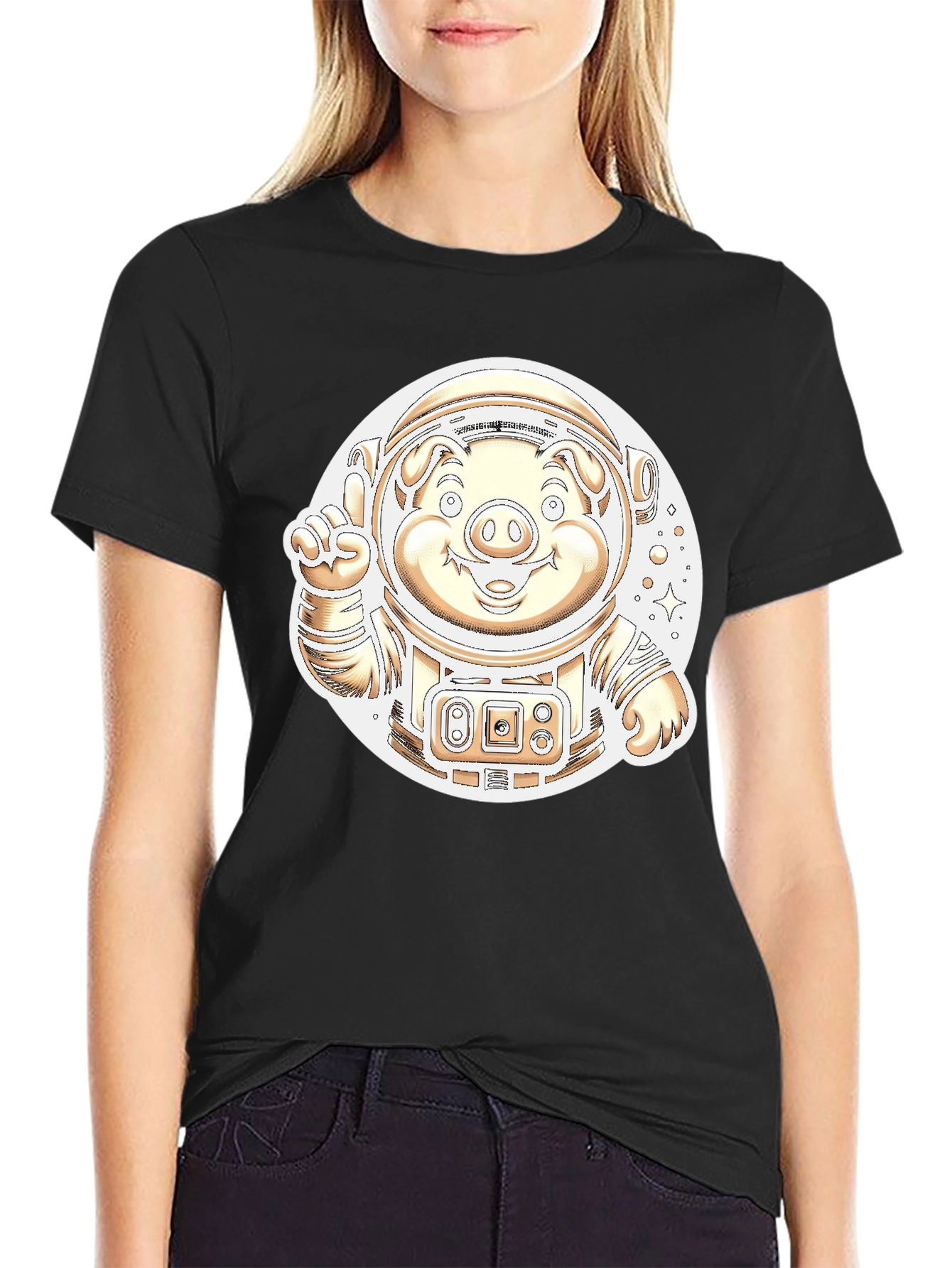 Astronaut Pig Graphic T-Shirt - Outer Space Fun